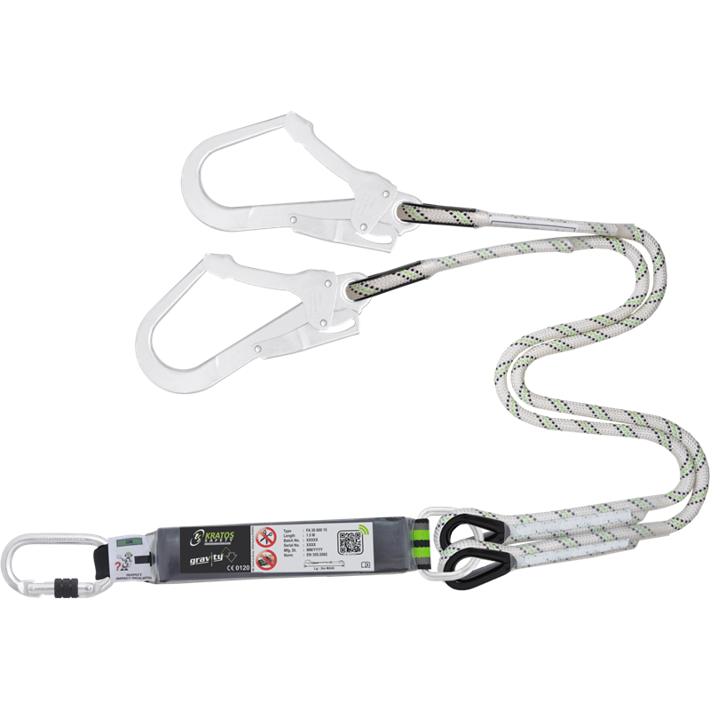 FORKED ENERGY ABSORBING KERNMANTLE ROPE LANYARD 1.50 MTR WITH CONNECTORS FA5010117 AND FA5020755 REFERENCE : FA3060015