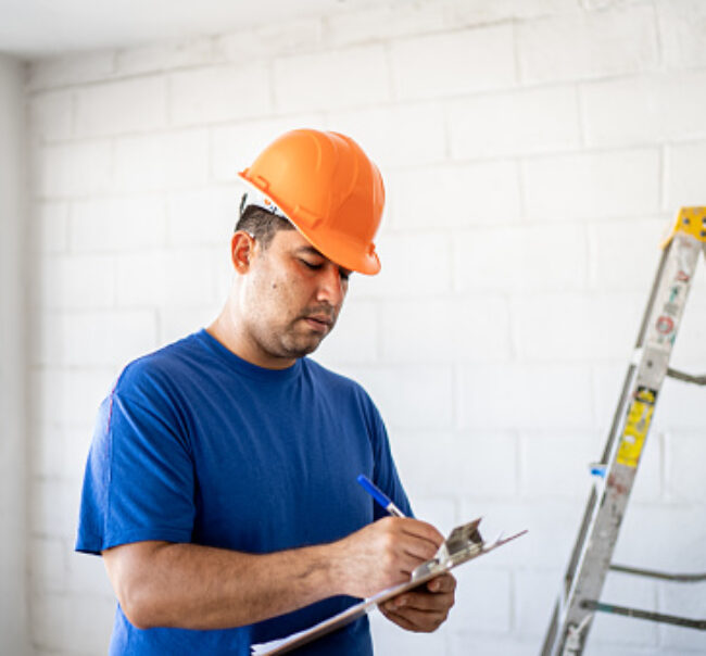 Engineer - construction worker taking notes indoor